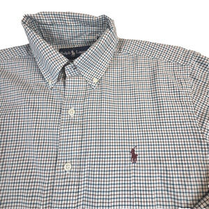 Ralph Men's Cotton Long Sleeve Dress Shirt Medium Brown/Blue Plaid